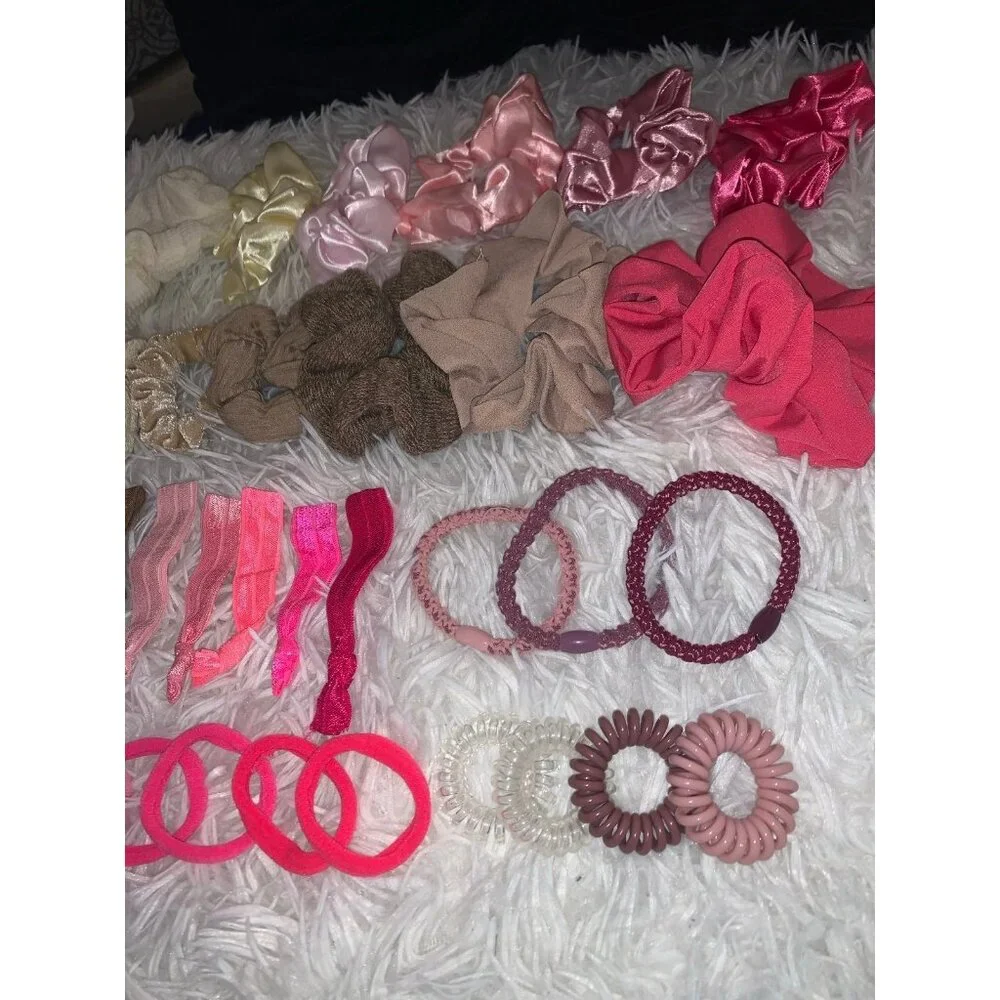 Hair Scrunchie Bundle Pink Neutral Color Variety Pack of 35